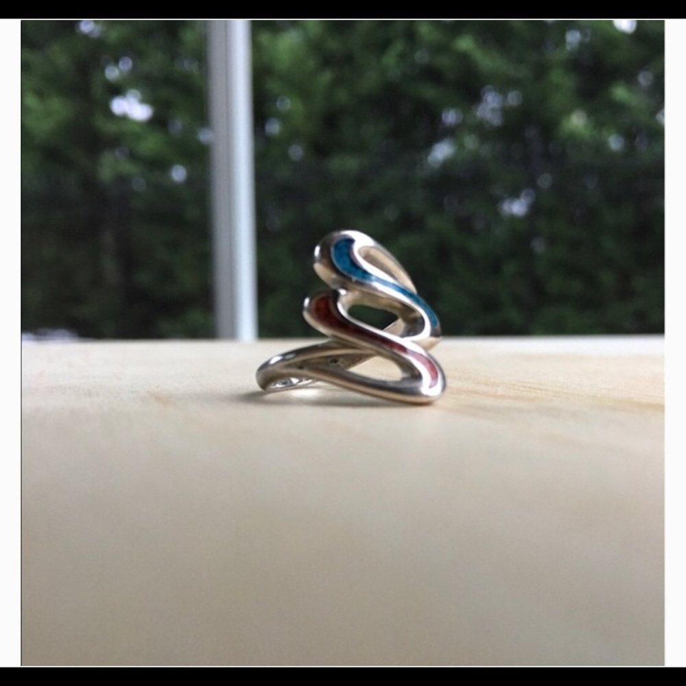 Vintage Silver Red Blue Ring Size 6